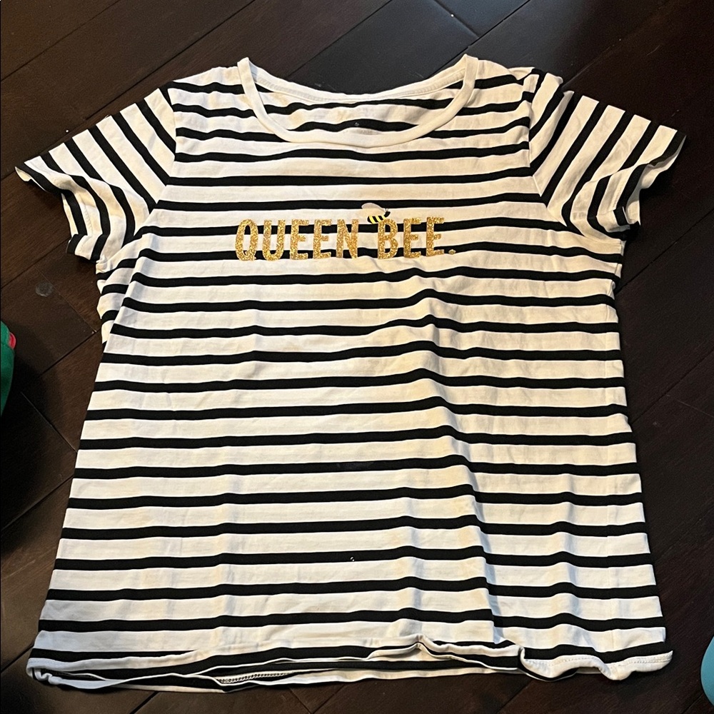 Kate Spade NY “Queen Bee” Striped Tee  - Black & White- Brooms Street collection - Picture 5 of 6